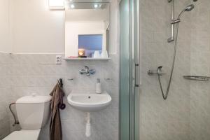 a bathroom with a toilet and a sink and a shower at Pension Elbrs in Mariánské Lázně +40 photos