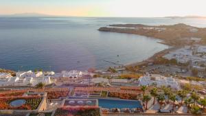 an aerial view of a resort by the water at Tropicana Hotel Mykonos in Paradise Beach