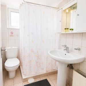 a bathroom with a toilet and a sink at Sunset Apartments in Missolonghi