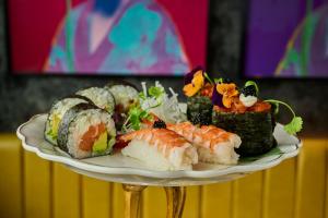 a plate of sushi on a table at Malmaison Brighton in Brighton & Hove
