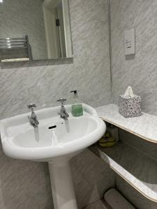 a bathroom with a white sink and a mirror at Owl Barn in King's Lynn +10 photos