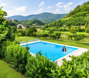 an image of a swimming pool with mountains in the background at Villa Nona with swimming pool in Dornberk