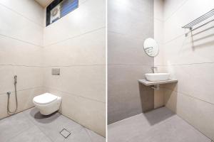 two pictures of a bathroom with a toilet and a sink at FabHotel A Square - 400m from Bhimavaram Junction in Bhīmavaram +24 photos