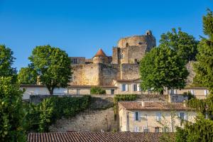 a castle on top of a hill with houses at Small country house with authentic charm in Baurech