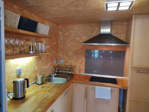 a kitchen with a sink and a stove at Chata na farmě Petrovice in Mladošovice +10 photos