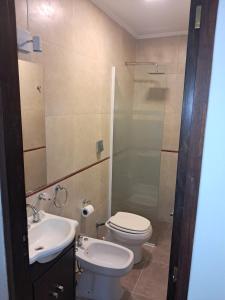 a bathroom with a toilet and a sink and a shower at Departamento juana con cochera in Rafaela +9 photos