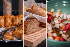 three pictures of different types of bread and pastries at Storebaug Motell in Moss