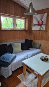 a living room with a couch and a table at Ferienhaus am Edersee in Vöhl