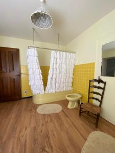 a bathroom with a toilet and a chair at Domaine Lainault - Chambre Jasnières in Lhomme