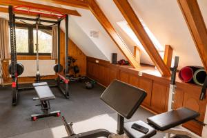 an attic room with a gym with exercise equipment at Határtalan Vendégház in Pilisszentiván