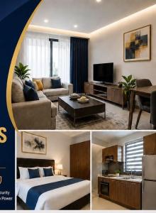 a hotel room with a bed and a living room at Tura campany ltd in Kigali