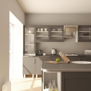 a kitchen with gray cabinets and a counter top at Tura campany ltd in Kigali