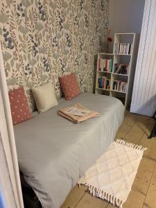 a bed in a room with a book shelf at Calm guest house in Clerval
