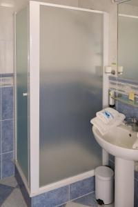 a bathroom with a shower and a sink at Hôtel Restaurant Le Plat d'Etain in Brou