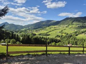 a view of a valley from a fence at Sommerkino in Krispl