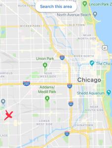 a map of chicago with a red x on it at Chicago Coach Casa in Chicago