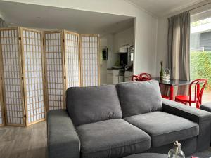 a living room with a couch and a table at Natuurhuisje Abcoude - De Smient - Best Family Stay in Abcoude