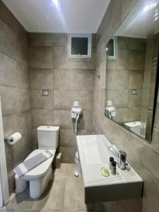 a bathroom with a toilet and a sink and a mirror at The Beach House - Apartments & Studios in Afitos