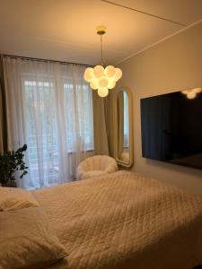 a bedroom with a large bed and a television at The Baltic Sea Hideaway in Narva-Jõesuu