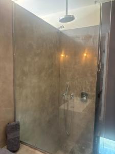 a shower with a glass door in a bathroom at Maison agostini in Zonza