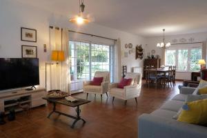 a living room with a couch and a tv at Verdizela Pool & Barbecue Villa in Corroios