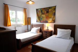 a bedroom with two beds and a painting on the wall at Verdizela Pool & Barbecue Villa in Corroios +29 photos