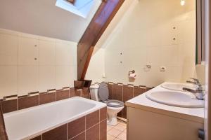 a bathroom with a tub and a toilet and a sink at La Matheysiene in La Motte-dʼAveillans +12 photos