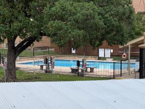 a swimming pool with a tree and a fence at Entire One Bedroom Condo with AC, Wifi, & Pool in San Antonio