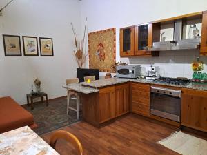 a kitchen with wooden cabinets and a counter top at Appartamento Le Corti 2 in Alessandria