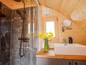 a bathroom with a sink and a shower at Little Oaks in Dingwall +23 photos