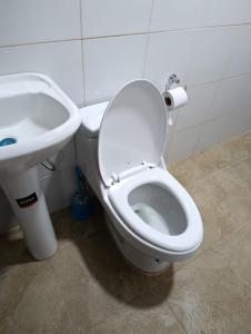 a bathroom with a toilet and a sink at Huset södra Quito in Quito
