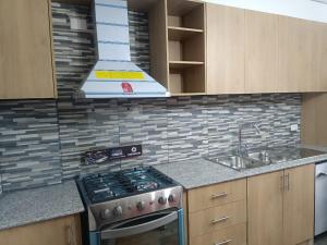 a kitchen with a stove and a sink at Huset södra Quito in Quito