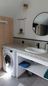 a bathroom with a sink and a washing machine at La clef des bois in Paliseul +9 photos