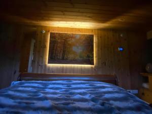a bed in a wooden room with a painting on the wall at Sanctuary Apartment nestled in nature in Westport +4 photos