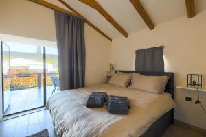 a bedroom with a bed with two bags on it at Villa Pepa by Istra Vacation in Pazin +29 photos