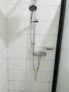 a shower with a chain in a shower stall at Vantage Suite in Lilongwe