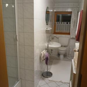 a bathroom with a toilet and a sink at Gästezimmer Rauchecker Eging in Eging
