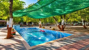 a swimming pool with a green net over it at The Wilds Villa Gir Jungle Stay with Swimming Pool in Sasan Gir
