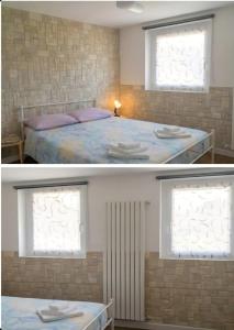 two pictures of a bedroom with a bed and a window at I Masselli Home - Appartamento in villa in Trezzano sul Naviglio