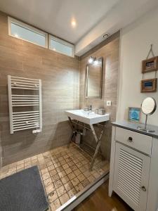 a bathroom with a sink and a mirror at L'Appart D'Oli et Tiane in Bordeaux +17 photos
