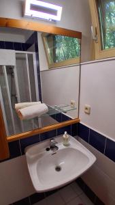 a bathroom with a sink and a mirror at Apartmány U Libuše in Lultsch +23 photos