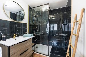 a bathroom with a shower and a sink and a mirror at Le 29 - T2 Calme - Confortable - Centre-ville in Valenciennes +15 photos