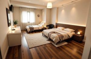 a bedroom with two beds and a couch in it at Albergo Conca D'Oro in Foggia