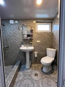 a bathroom with a toilet and a sink at Guesthouse in Lankhvri in Mestia +30 photos
