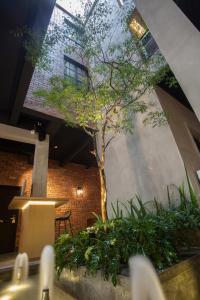 a room with a tree and a table with plants at Atelier Hotel Permas in Johor Bahru