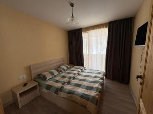 a small bedroom with a bed and a window at Bakuriani Valley 10 in Bakuriani +37 photos