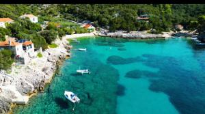 an aerial view of a beach with boats in the water at Apartment "MANNA in Korčula