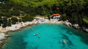 an aerial view of a beach with people in the water at Apartment "MANNA in Korčula +9 photos