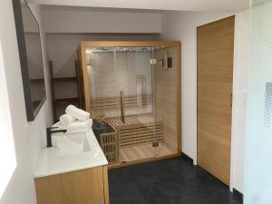 a bathroom with a shower and a sink and a shower at Les Terres Noires in Serville