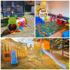 a collage of four pictures of a playground at Fox pokoje-apartament-domki in Władysławowo